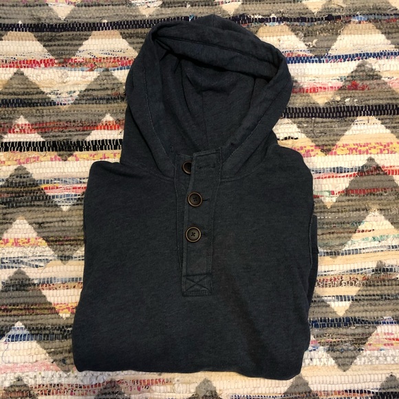 Hollister Hooded Sweatshirt Half Button Men’s Size Medium Blue Hoodie - Picture 3 of 8